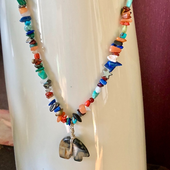 Southwestern Jasper Bear Pendant Necklace - Picture 2 of 8